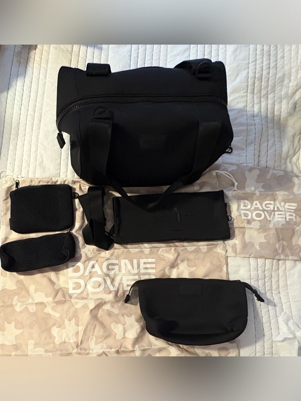 Medium Dagne Dover Black Duffel Tote with Wide Straps - Picture 13 of 15